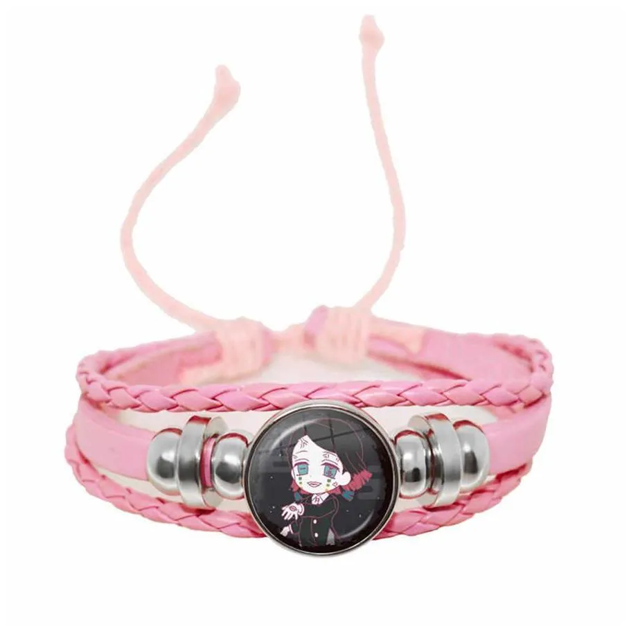 anime demon slayer kimetsu no yaiba bracelet kamado tanjirou nezuko handmade leather charm bracelet bangles