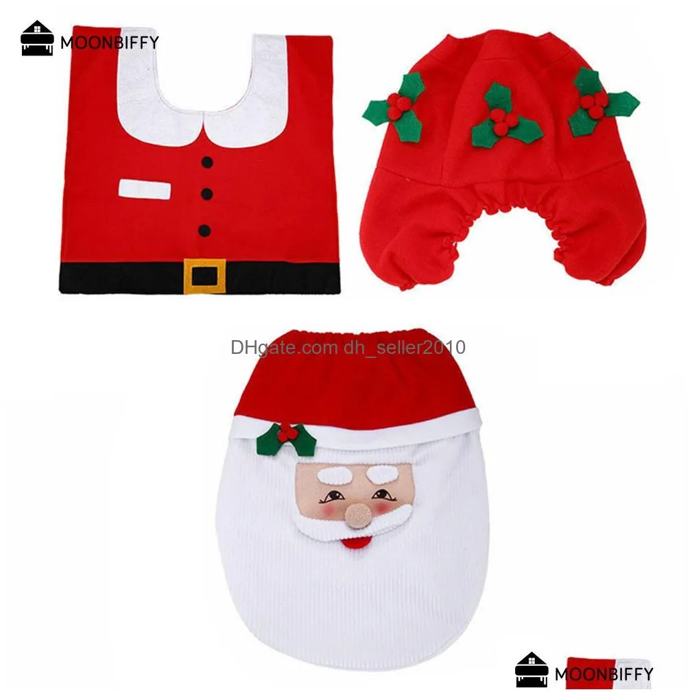 Toilet Seat Covers Toilet Seat Ers 3Pcsset Christmas Santa Clause Pattern Home Case Bathroom Decoration 221116 Drop Delivery Home Gard Dhs7U