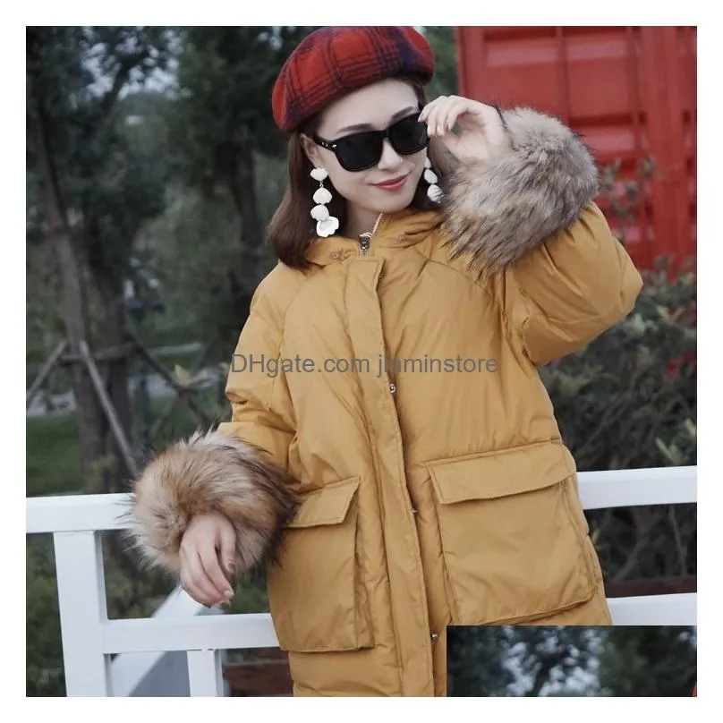 Fingerless Gloves 2021 Winter Woman Glove With Fur Sleeve Windbreak Thickening And Warm Cuff Large Wrist Guard Leather-Like Hand Ring Dhm7M