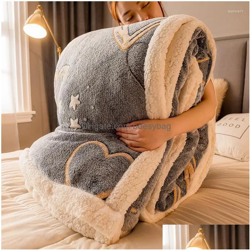Blankets Blankets Blanket Quilt Thickened Cashmere Flannel Sheet Coral Veet Sofa Er For Beds Soft Fluffy Plaid Picnic Drop Delivery Ho Dhrv5