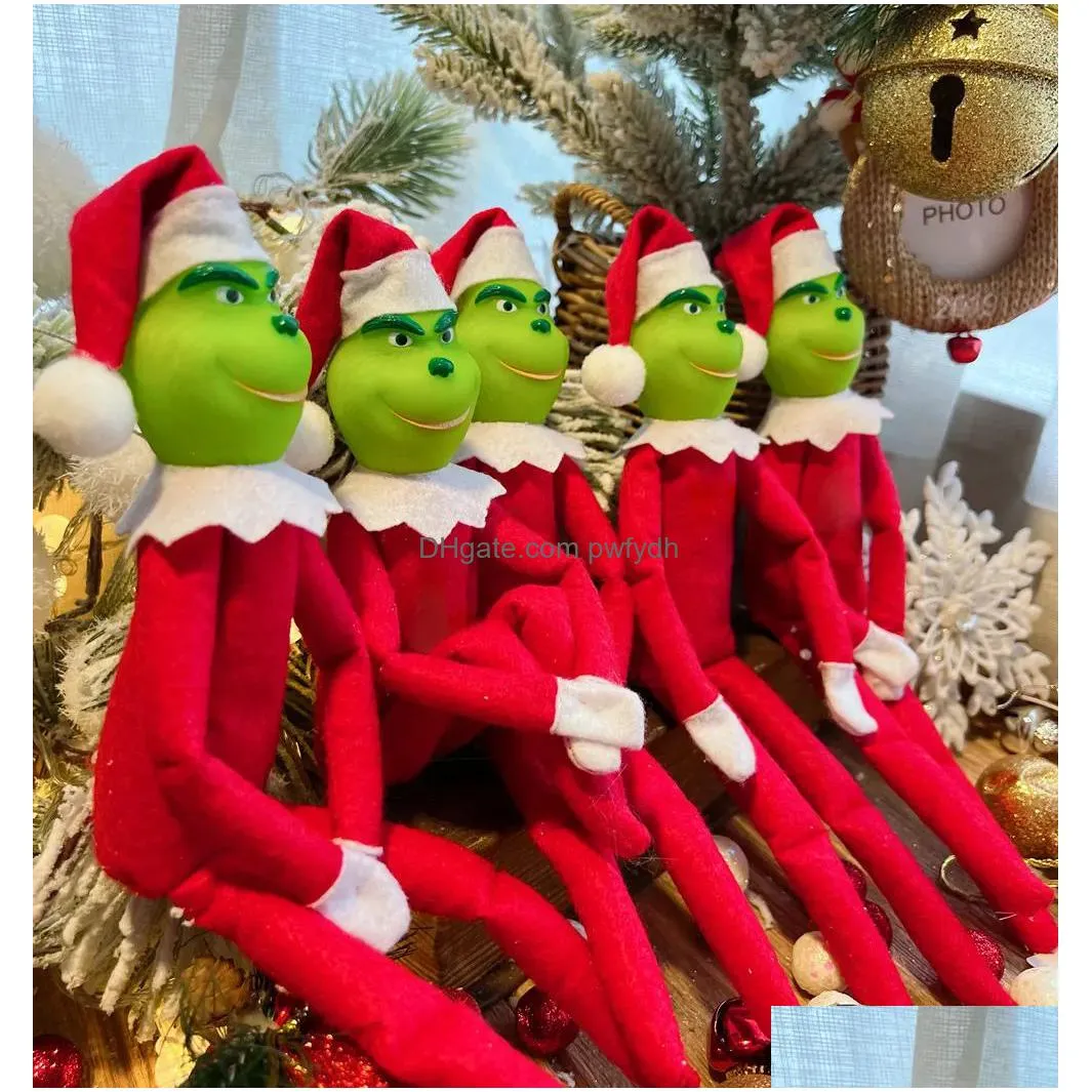 30cm christmas grinch doll green hair monster plush toy home decorations elf ornament pendant childrens birthday gift fy3894 1101