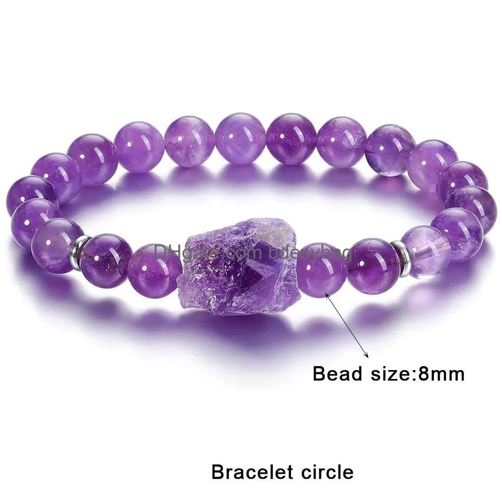 Bangle Reiki Healing Stone Strand Bracelet Irregar Amethyst Druzy Charms Black White Beaded Elastic Energy Bangle Women Men Drop Deliv Dhnca