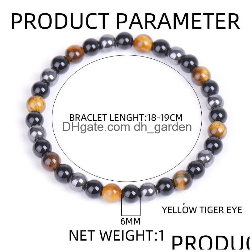 Bangle 6Mm Natural Stone Bracelet Tiger Eye Triple Protection Hematite And Black Couples Bracelets Drop Delivery Jewelry Brac Dhgarden Dh1Vp