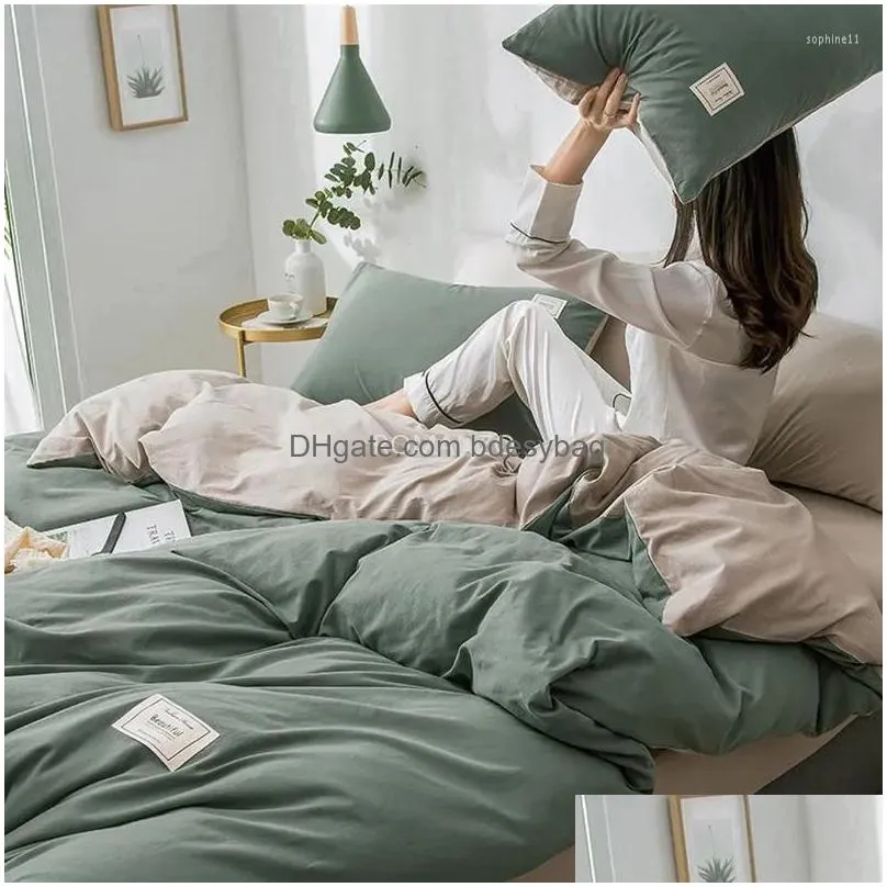 Bedding Sets Bedding Sets Home Textile Solid Color Duvet Er Pillowcase Bed Sheet Ab Lace Boy Kid Teen Girl Bedclothes Set Drop Deliver Dh1G5