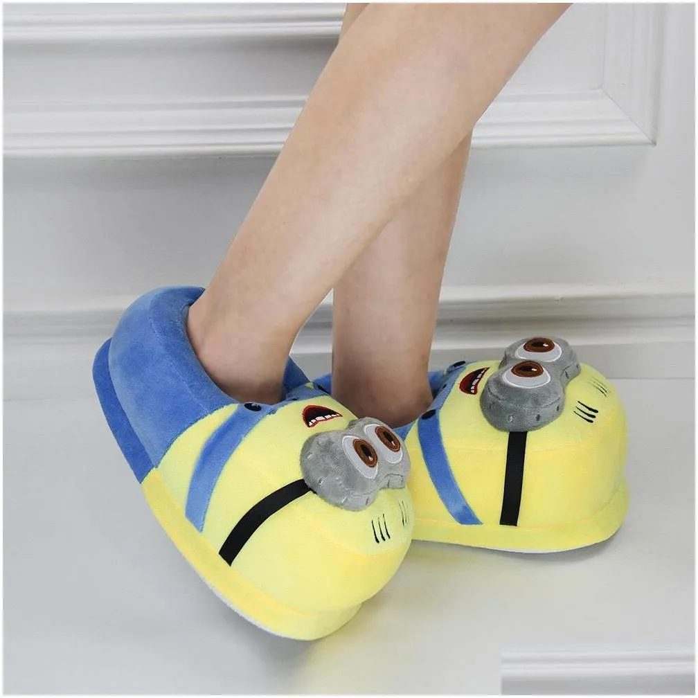 anime slippers indoor slippers slippers y200706 cute cartoon cute minion plush winter home for adults women men