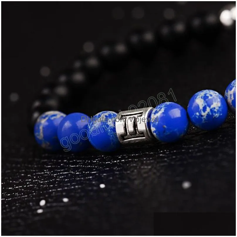 bracelet homme 12 zodiac signs 8mm natural stone black stone bracelets constellations horoscope bracelet charm jewelry