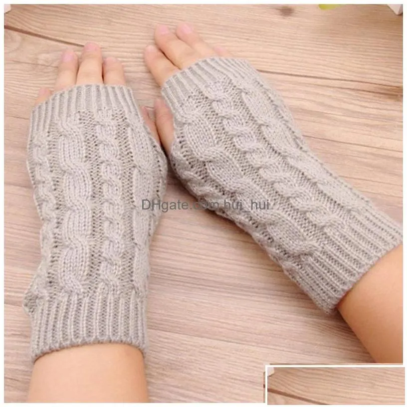 fingerless gloves winter unisex women knitted long arm warmer wool half finger mittens 12pairslot4228703 drop delivery fashion acces