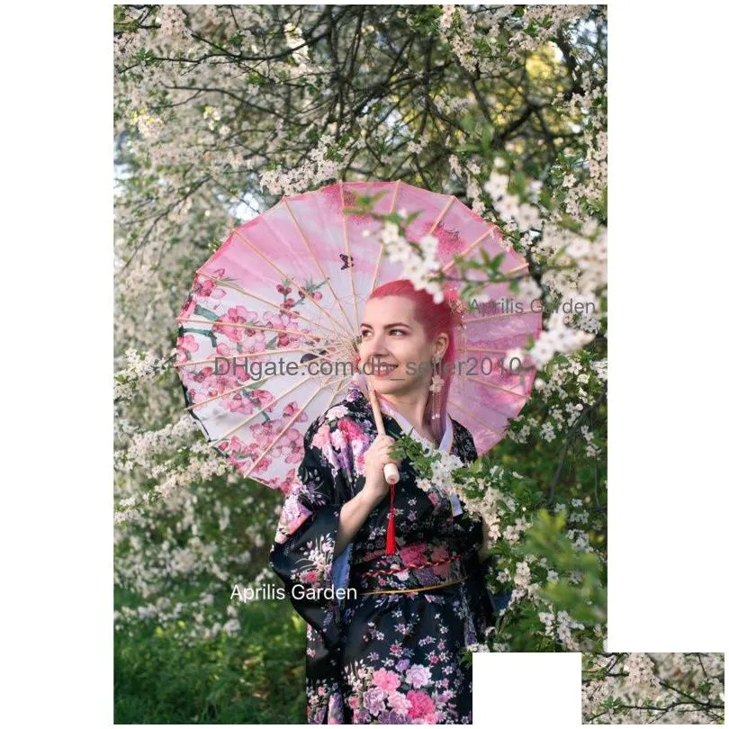 Umbrellas Umbrellas Silk Fabric Womens Umbrella Japanese Cherry Blossom Ancient Dance Decorative Chinese Style Oil-Paper Drop Delivery Dhtxo