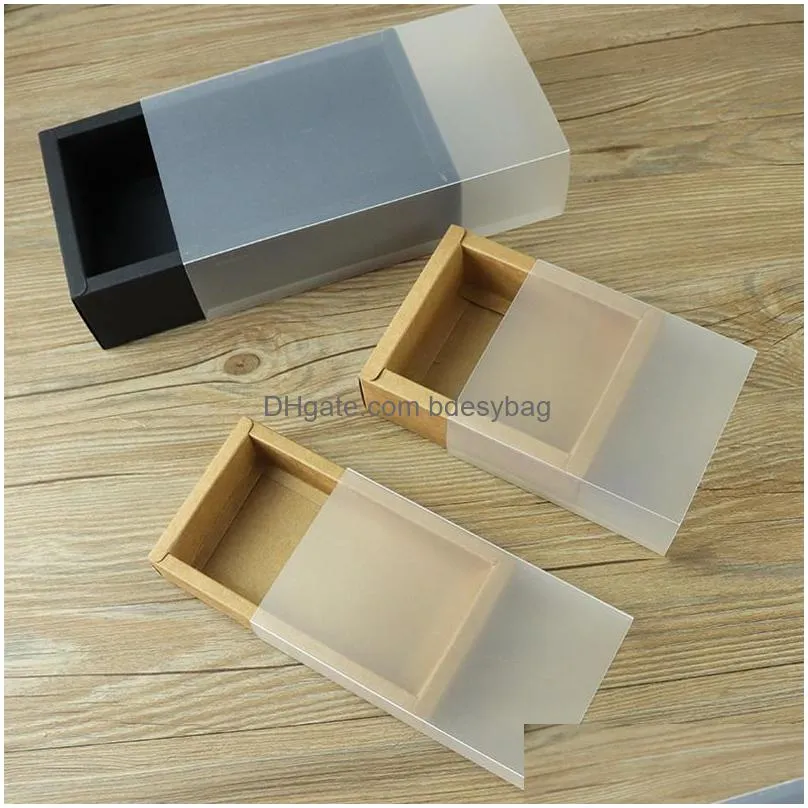 frosted pvc cover kraft paper drawer boxes diy handmade soap craft jewel box for wedding party gift packaging wholesale lx0388