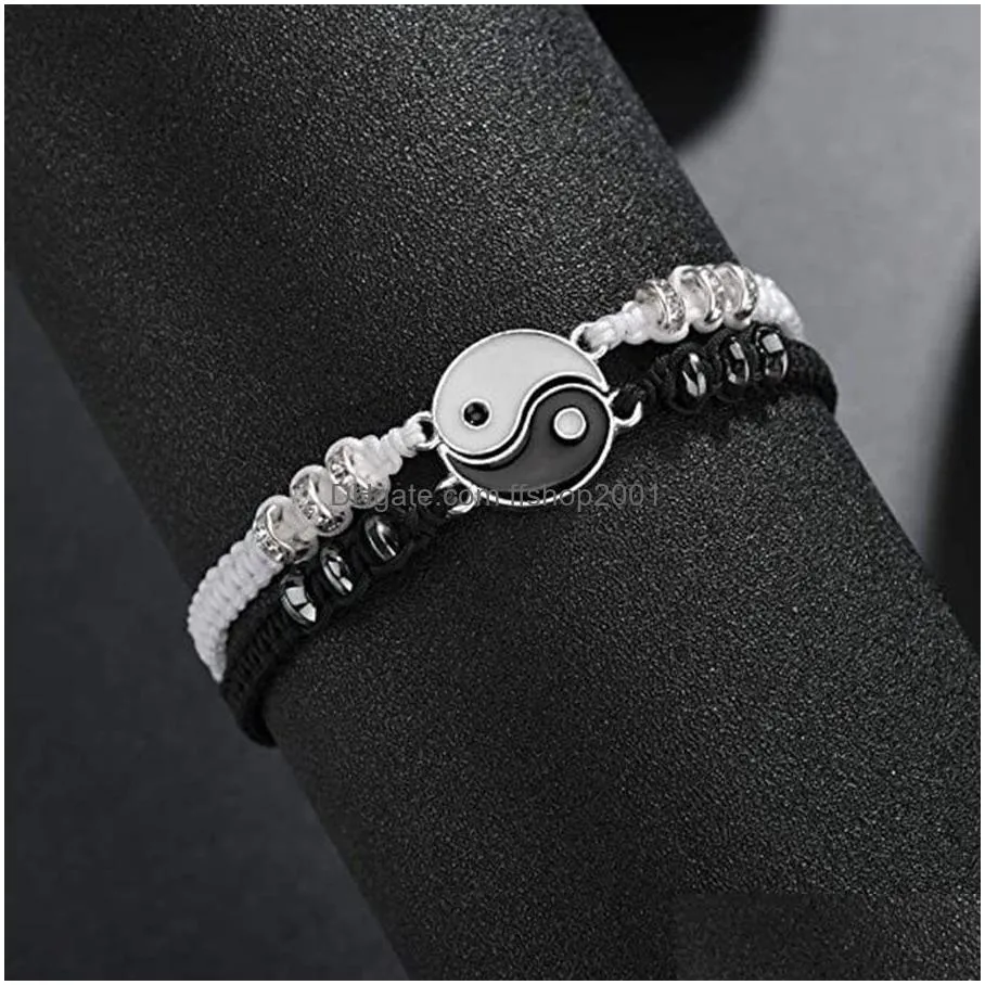 Charm Bracelets Yinyang Charm Bracelet Weae Combination Couple Bracelets Bangle Cuff Friendship Lover Fashion Jewelry Will And Drop De Dh4Qi