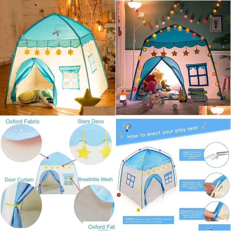 Kids Play Tent Princess Playhouse Pink Castle Play Tent - Blue