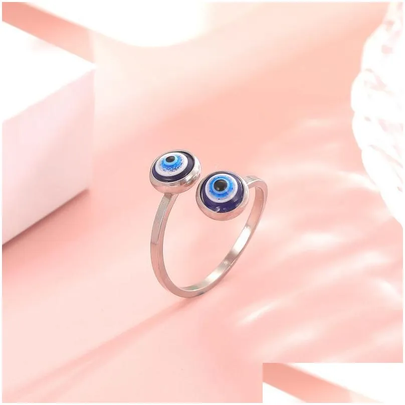Band Rings Evil Eyes Mid Ring Stainless Steel Open Adjustable Blue Eye Fashion Jewelry Drop Delivery Jewelry Ring Dhxrl