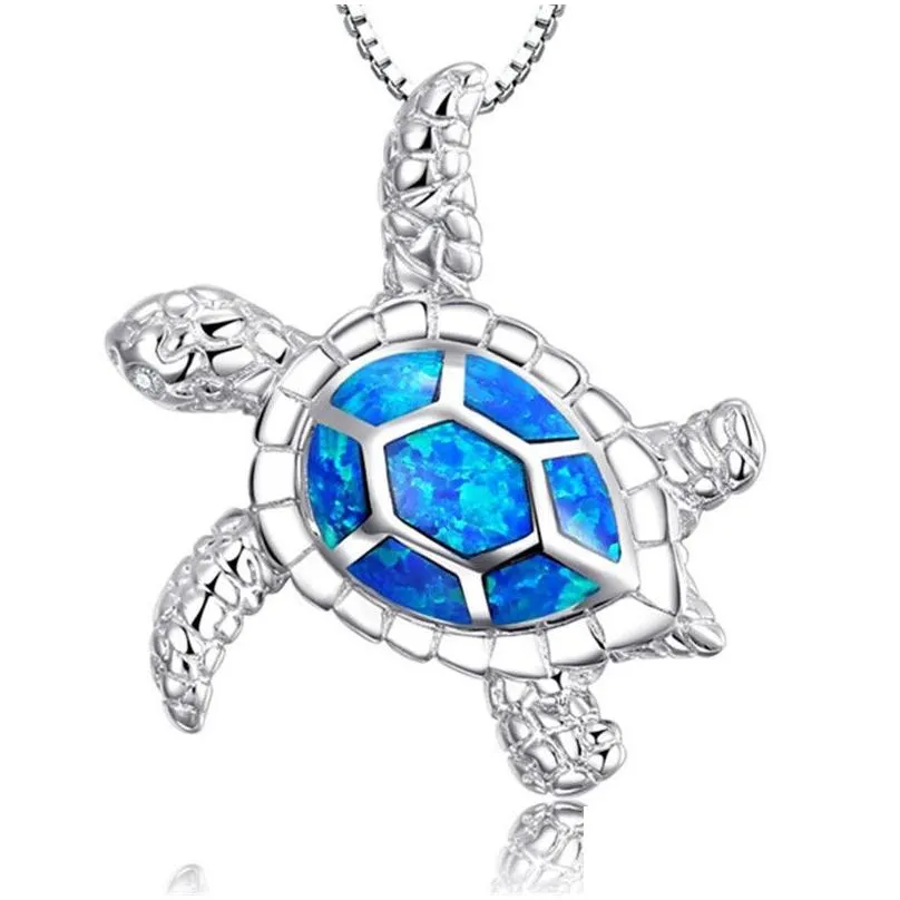 fashion silver filled blue imitati opal sea turtle pendant necklace for women female animal wedding ocean beach jewelry gift1