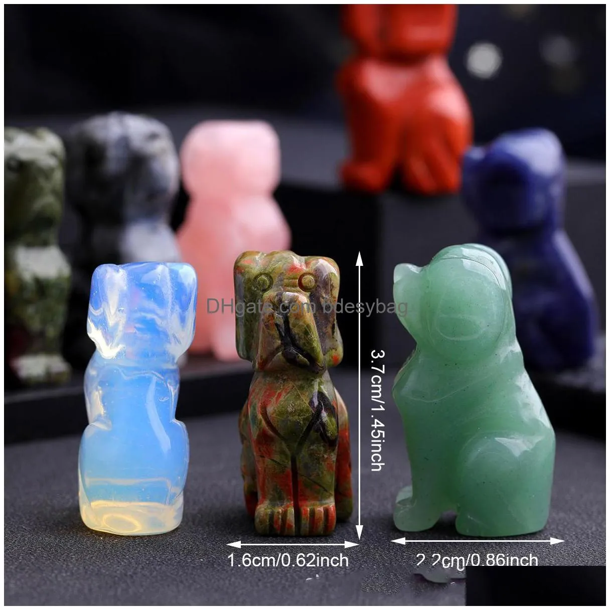 Stone Dog Statue Natural Stone Crystal Carved Healing Animal Figurine Reiki Gemstone Crafts Home Decoration Holiday Drop Delivery Jewe Dhi1E