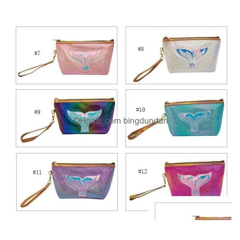 Storage Bags Mermaid Laser Makeup Bag Pu Cosmetic Pouches Creative Storage Pouch Handle Waterproof Travel Wash Bags Handbag Wallet Sn2 Dh9Zm