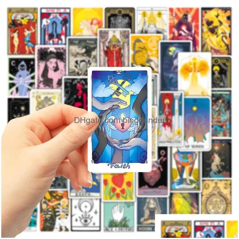 Gift Wrap Gift Wrap 50Pcs Vintage Divination Tarot Card Stickers For Laptop Stationery Scrapbook Ipad Craft Supplies Sticker Scrapbook Dh5Ce