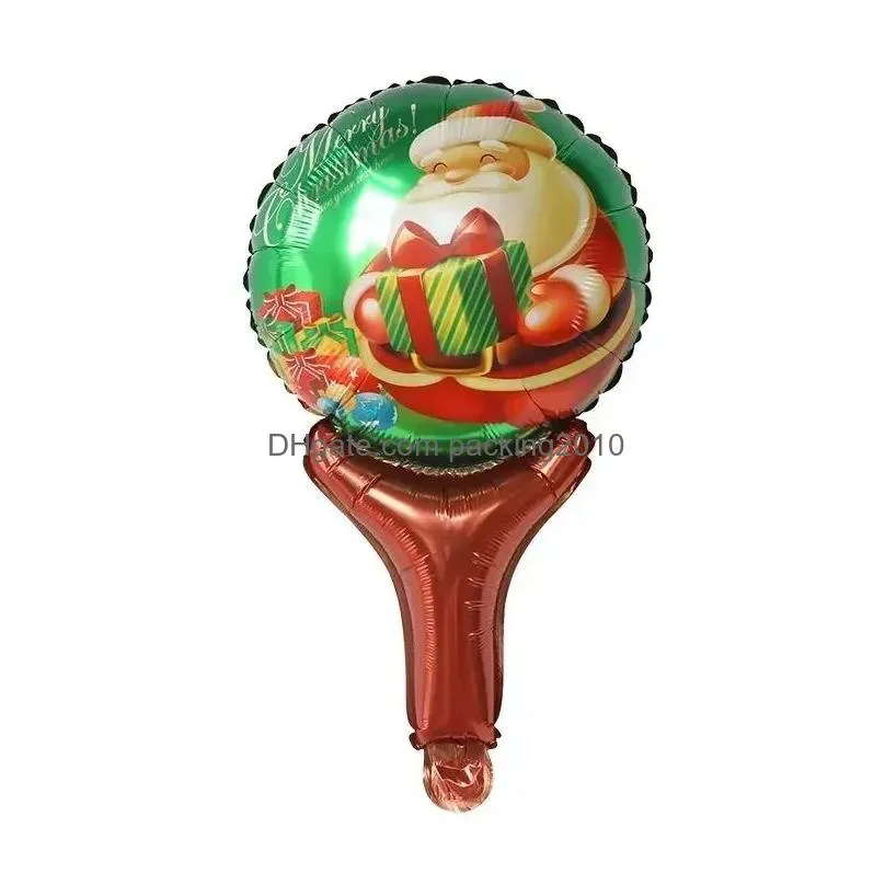 Party Decoration Round Christmas Balloons Stick Decoration Hand Holding Foil Ballons Party Home Decor Santa Claus Tree Merry Xmas Glob Oth7X
