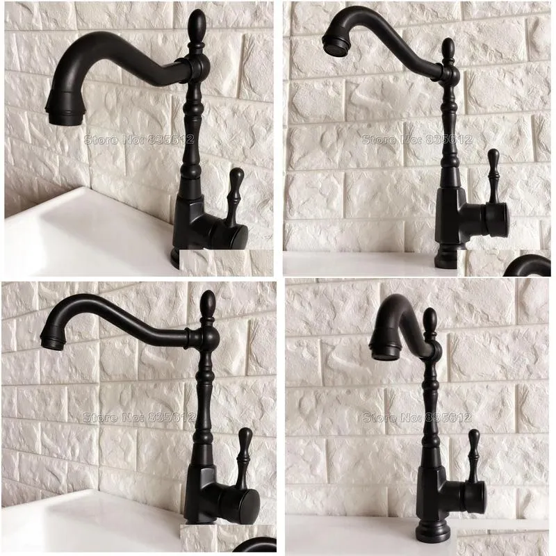 Basin Faucets Bathroom And Cold Faucet Swivel Spout Black Bronze Deck Mounted Vessel Sink Vanity Water Taps Tnf386