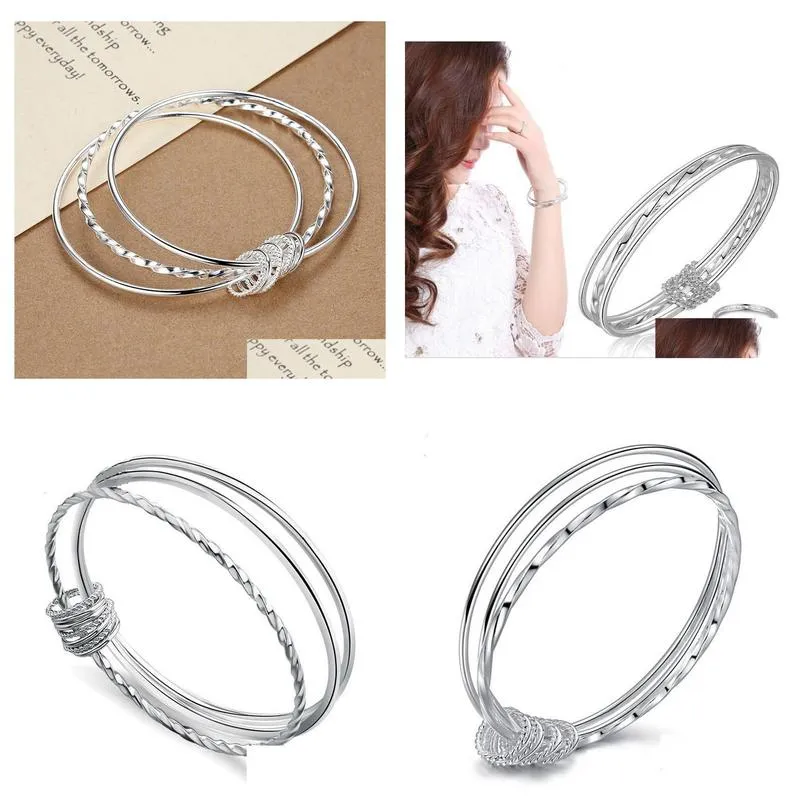 Bangle Round Circle Bangle Bracelets For Women Girls Sier Plated Circles Bracelet Cuff Bangles Fashion Jewelry Drop Delivery Jewelry B Dhgap