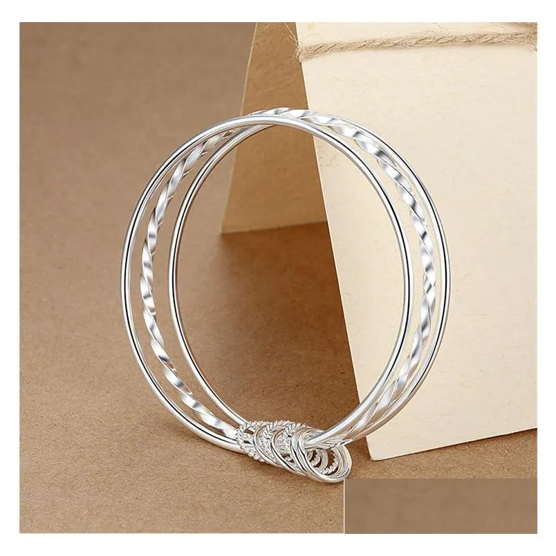 Bangle Round Circle Bangle Bracelets For Women Girls Sier Plated Circles Bracelet Cuff Bangles Fashion Jewelry Drop Delivery Jewelry B Dhgap