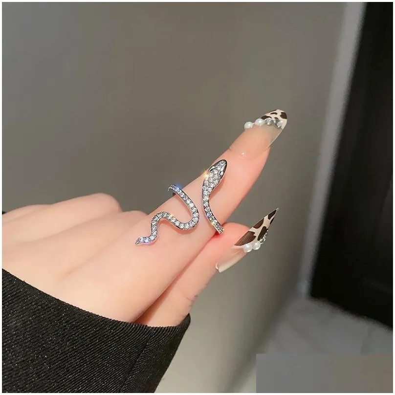 Cluster Rings Cubic Zirconia Snake Ring For Women Open Adjustable Wrap Serpent Rings Fashion Jewelry Drop Delivery Jewelry Ring Dhpjc