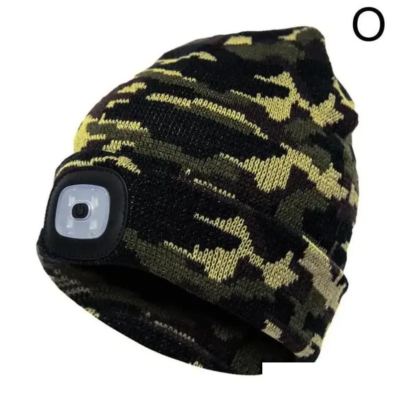 Beanie/Skull Caps Beanie Skl Caps Led With Light Uni Usb Rechargeable 4 Headlamp Hat Knitted Flashlight Men Cap Gift Lighted Winter Ni Otozg