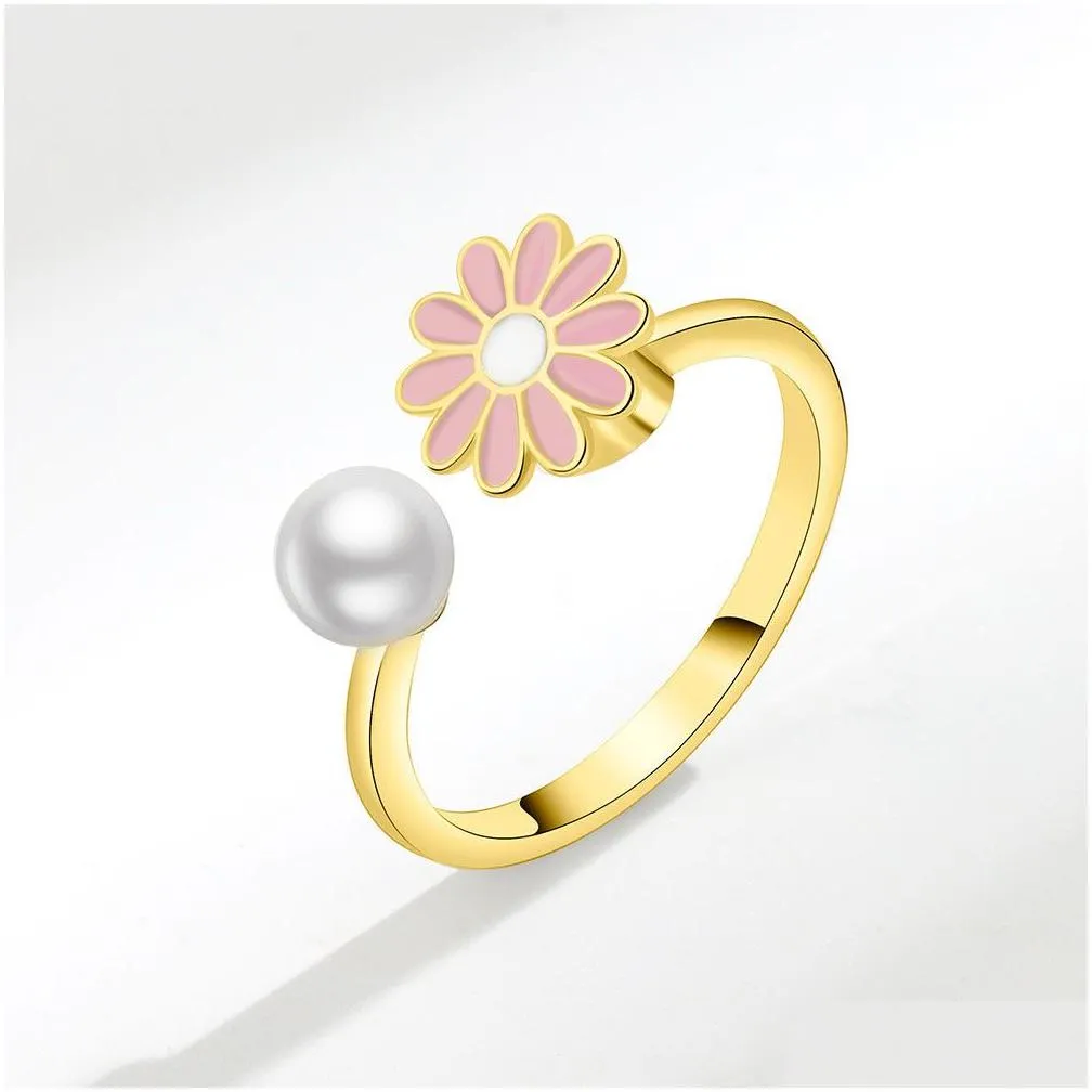 Band Rings Daisy Flower Ring Adjustable Open Spinner Anxiety Rings Relief Jewelry Gift Drop Delivery Jewelry Ring Dhjkq