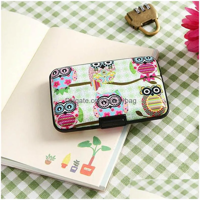 2017 cute owl printed wallet case credit card holder 7 cards slots theft proof with extra security layers lz0509