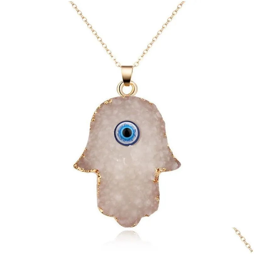 Pendant Necklaces Turkish Evil Eye Necklace Faith Protection Lucky Jewelry For Women And Girls Hand Of Fatima Pendant Necklaces Drop D Dh3Fj