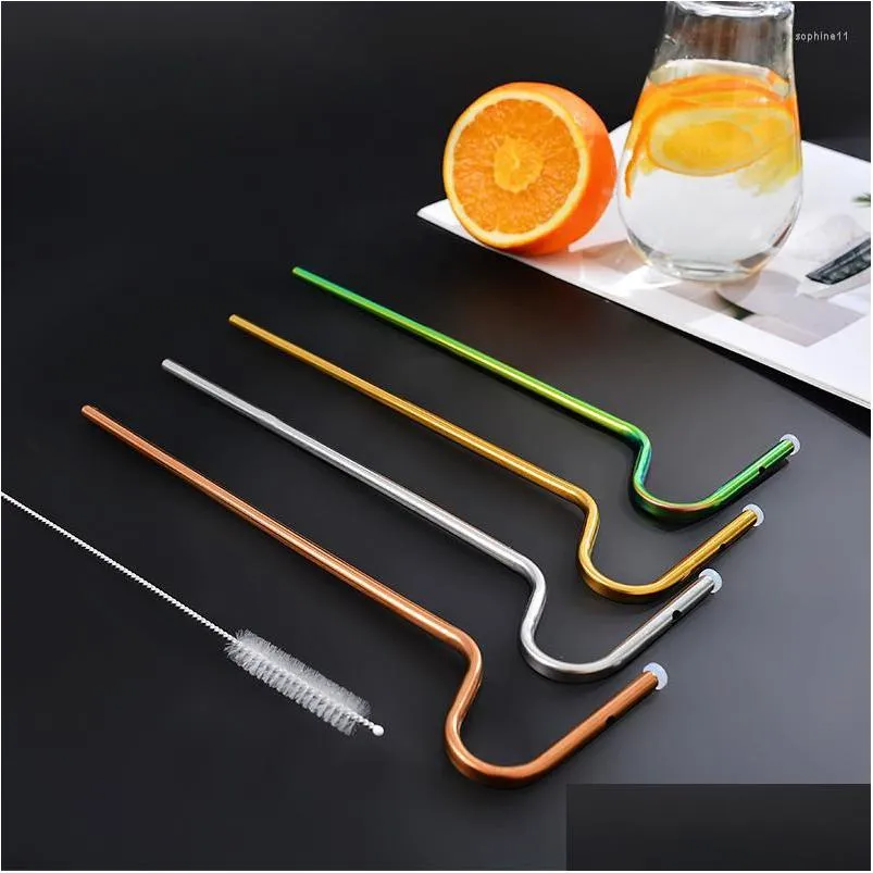 Drinking Straws Drinking Sts Summer Anti Wrinkle St Set Reusable 304 Stainless Steel Curved With Cleaning Brush For Coffee Cocktail Ba Dh0Tf