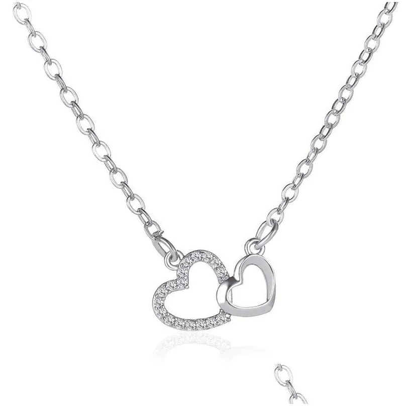 Pendant Necklaces Double Heart Pendant Necklace White Diamond Love Necklaces For Women Fashion Jewelry Gift Drop Delivery Jewelry Neck Dhwzb