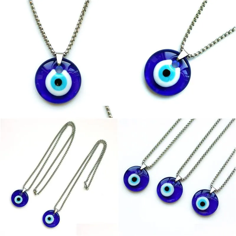 Pendant Necklaces Turkish Evil Eye Necklace For Women Men Blue Glass Eyes Pendants With Stainless Steel Chain Protect Lucky Jewelry Dr Dh4Dc