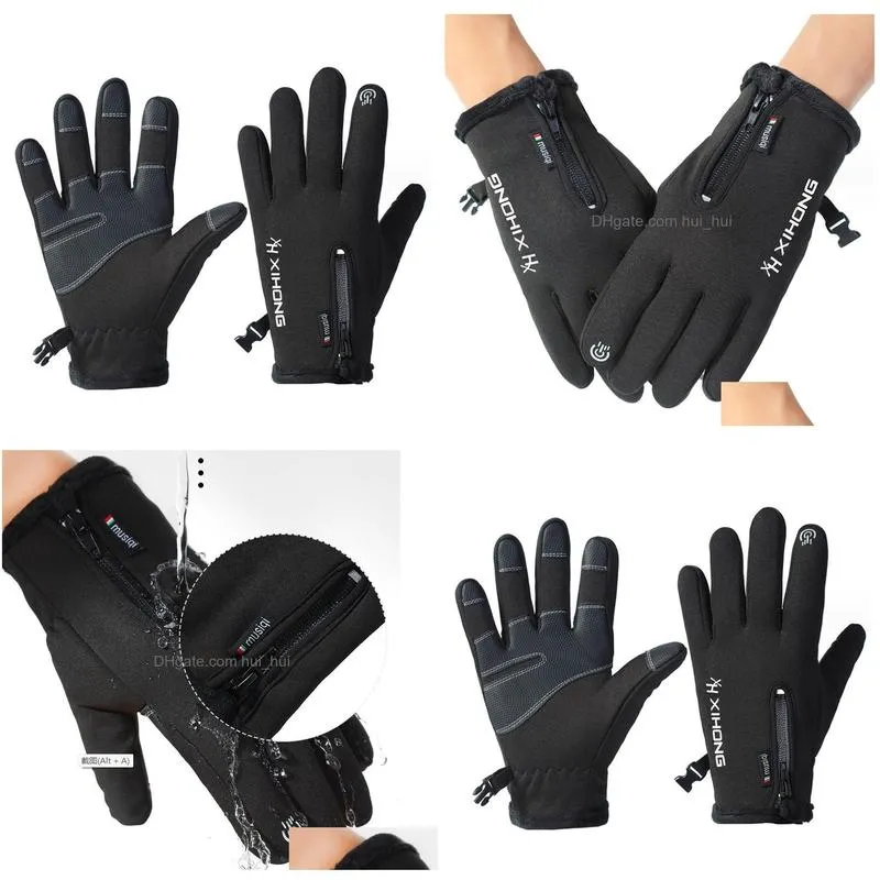 winter outdoor cycling gloves wholesale touch screen zipper sports waterproof and durable plush mountaineering skiing warm gloves