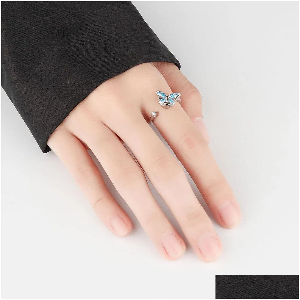 Solitaire Ring Rotating Butterfly Rings For Women Adjustable Anti Anxiety Ring Delicate Jewelry Drop Delivery Jewelry Ring Dhggk