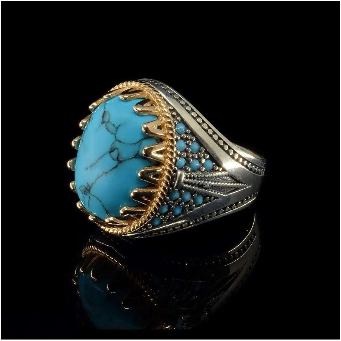 Solitaire Ring Oval Turquoise Ring Natural Gemstone Rings Bohemia Jewelry Size 6-13 Drop Delivery Jewelry Ring Dhqqm