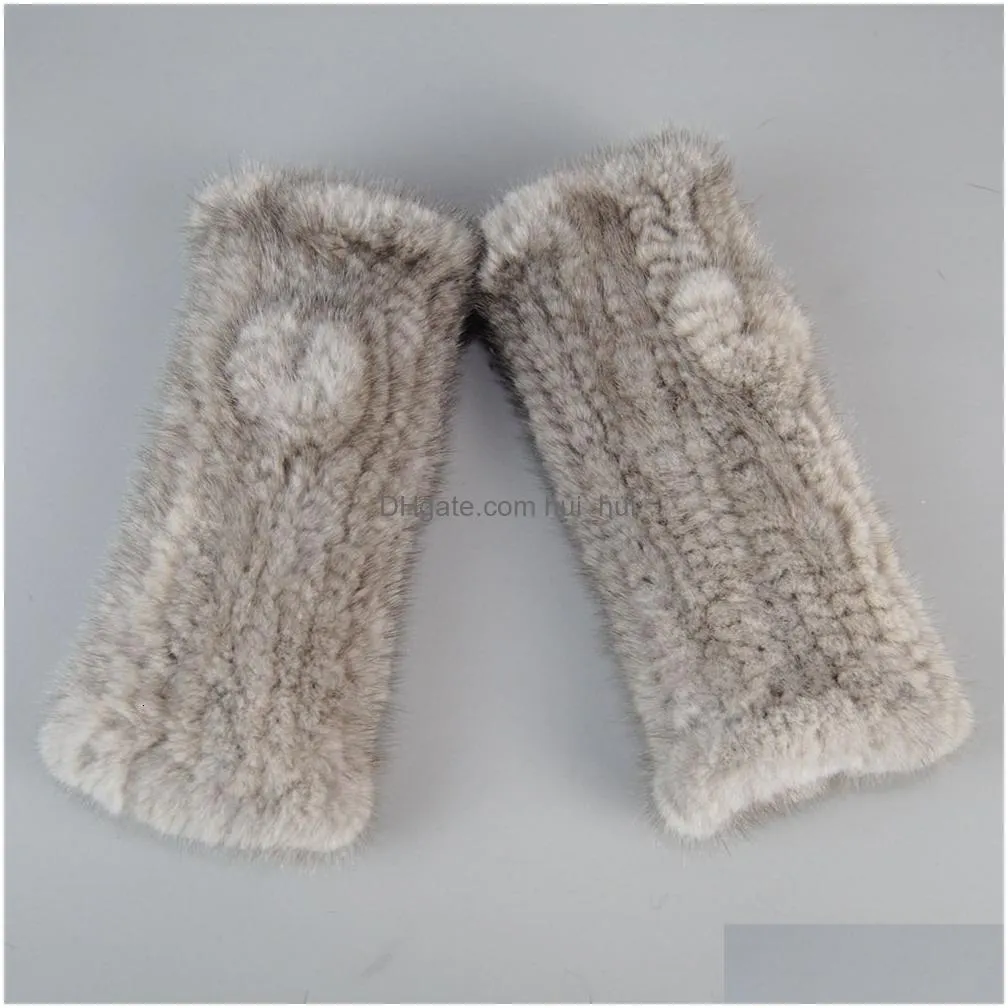 fingerless gloves lady winter real mink fur hand knitted women warm strong elastic mittens 230804