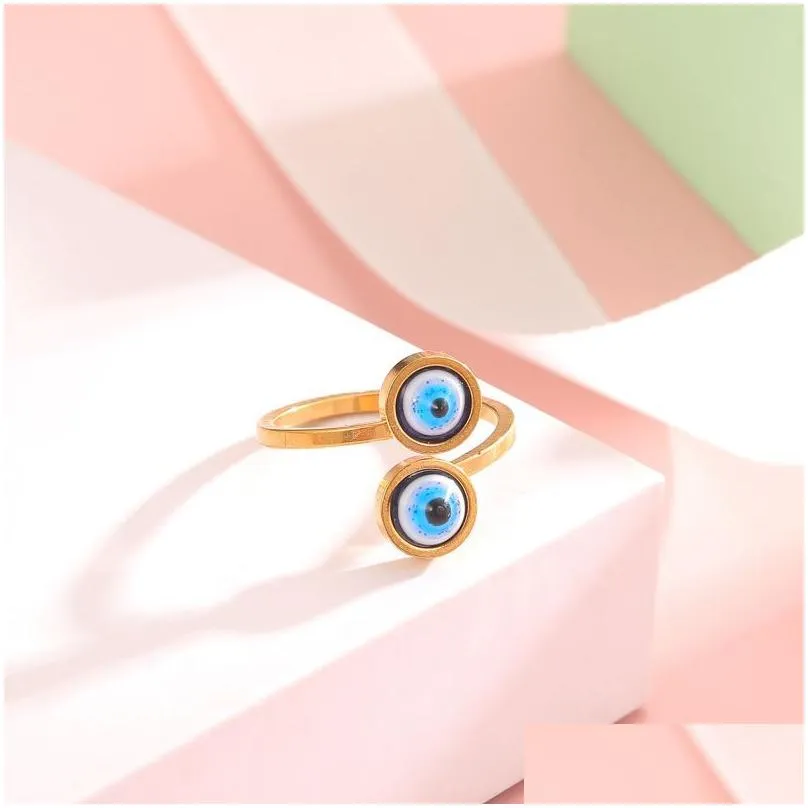 Band Rings Evil Eyes Mid Ring Stainless Steel Open Adjustable Blue Eye Fashion Jewelry Drop Delivery Jewelry Ring Dhxrl