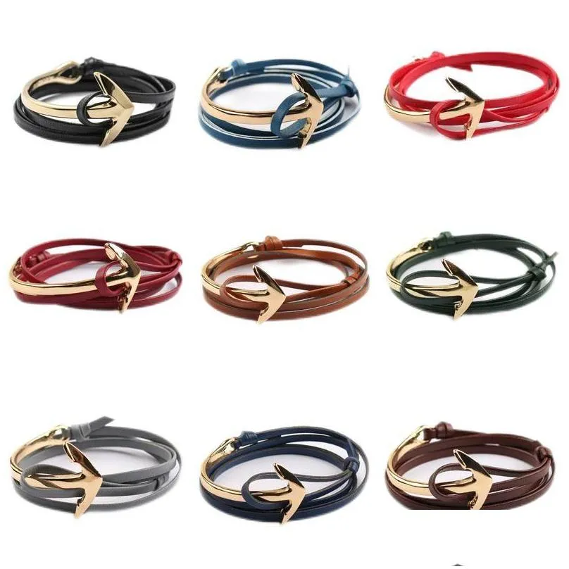 Charm Bracelets Ship Anchor Bracelet Mtilayer Wrap Leather Chain Bracelets For Women Men Fashion Bangle Jewelry Drop Delivery Jewelry Dhy4P