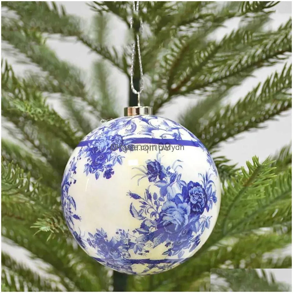 christmas decorations 5pcs christmas round ball ornaments foam blue and white porcelain elements xmas tree ball pendant christmas decor year gift