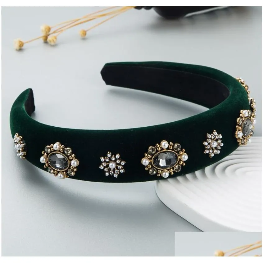 Headbands Metal Flower Headband For Woman Luxury Mti Color Crystal Beaded Veet Hairband Girls Party Jewelry Crowns Drop Delivery Hair