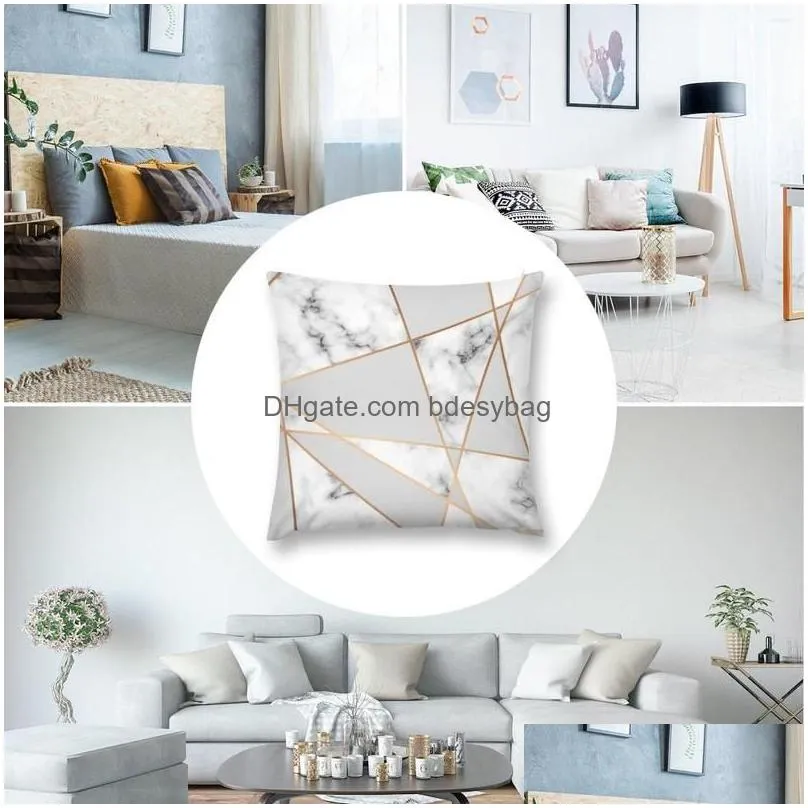 Cushion/Decorative Pillow Pillow Copper Smokey Marble Geo Throw Er For Sofa Decorative Ers Drop Delivery Home Garden Home Textiles Dhmm0