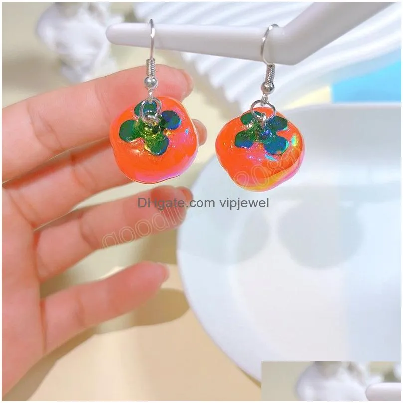 cute cartoon persimmon dangle earrings for women girls delicate sweet persimmon geometric earrings friend fashion gifts