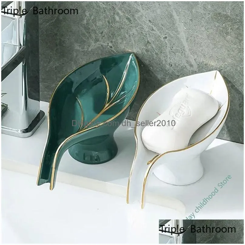 Soap Dishes Soap Dishes Ceramic Dish Lightweight Luxury Drain Packaging Box Kitchen Storage Er Bathroom Shelf 231024 Drop Delivery Hom Dhm9P