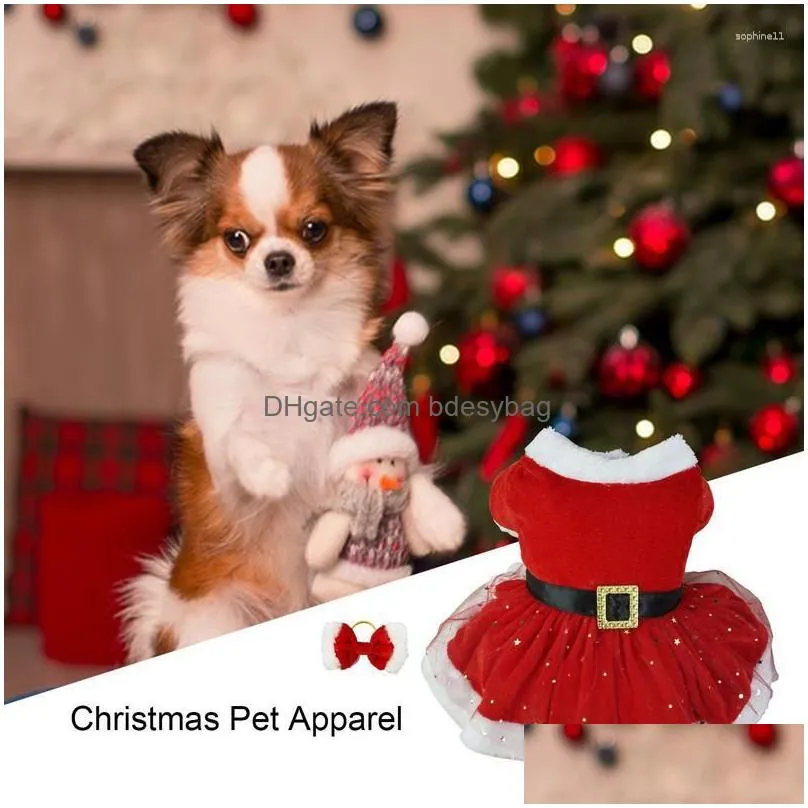 Dog Apparel Dog Apparel Pet Christmas Outfit Shiny Netting Santa Claus Cute Girl Clothing Red Dresses Cat Drop Delivery Home Garden Pe Dh1Ai