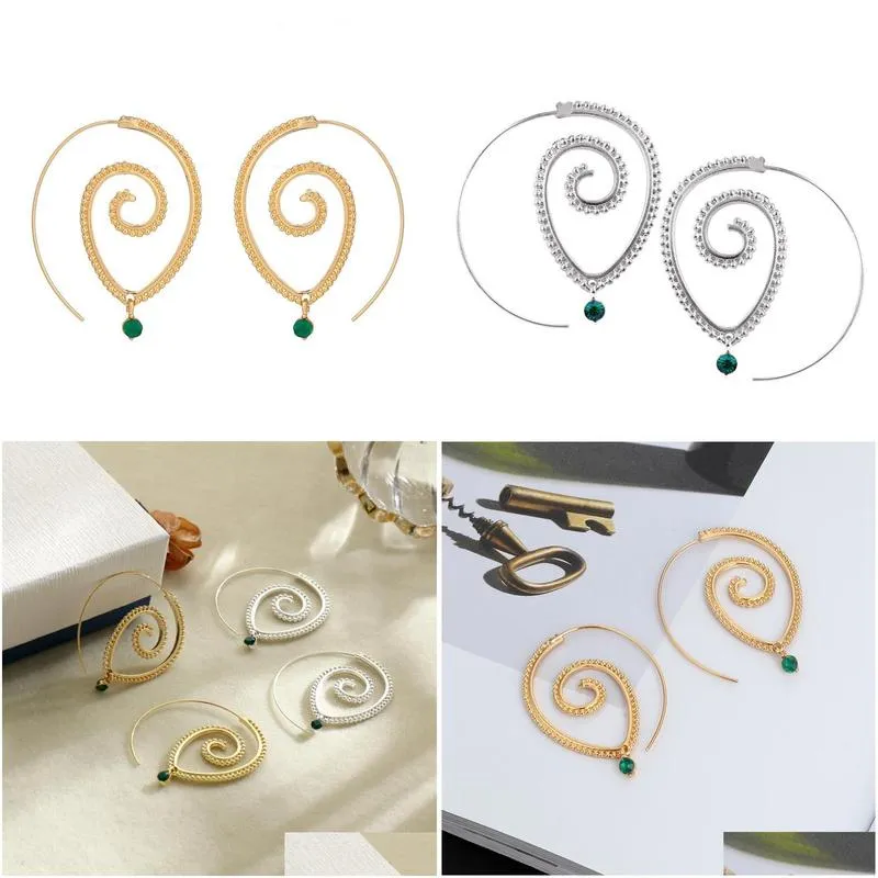 Hoop & Huggie Bohemian Vintage Hoop Earrings Spiral Circles Earring For Women Fashion Jewelry Drop Delivery Jewelry Earrings Dhipr