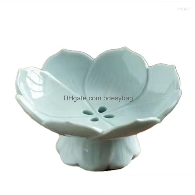 Dishes & Plates Plates Lotus Tall Feet Chinese Modern Drainable Relief Hollow Fruit Bowl Desktop Pastry Dishes Drop Delivery Home Gard Dhk5U