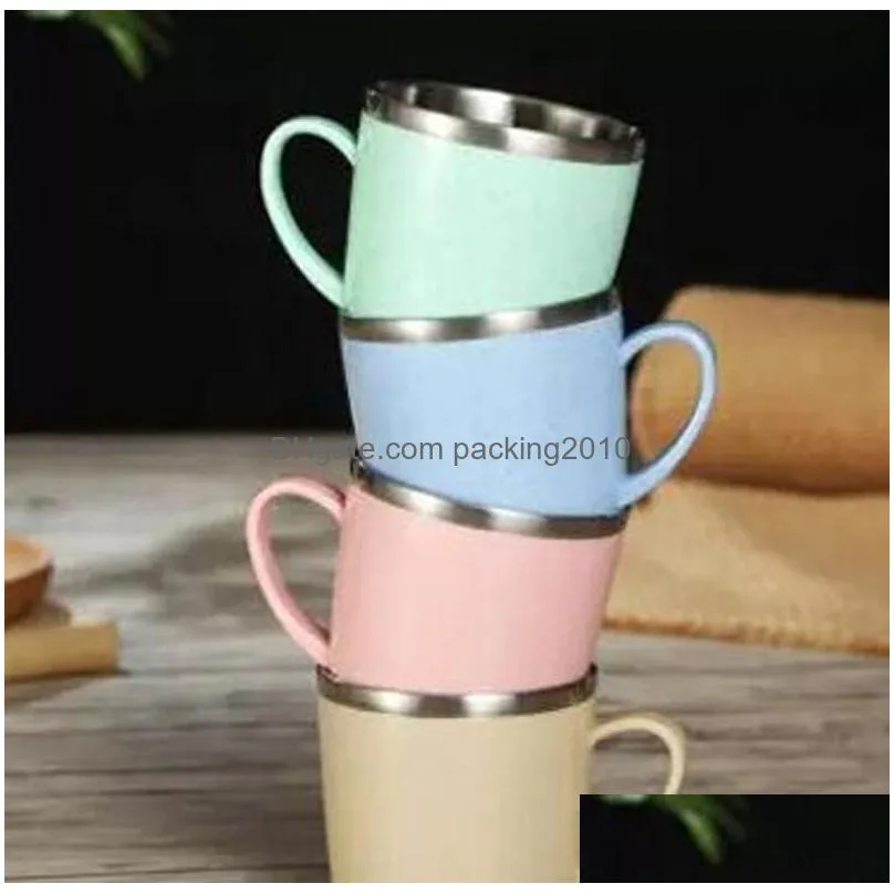 Mugs Wholesale 304 Stainless Steel Coffee Mug The Wheat Element Colorf Environmental Friendly Household Cup Children Drink Water Cups Otwqr