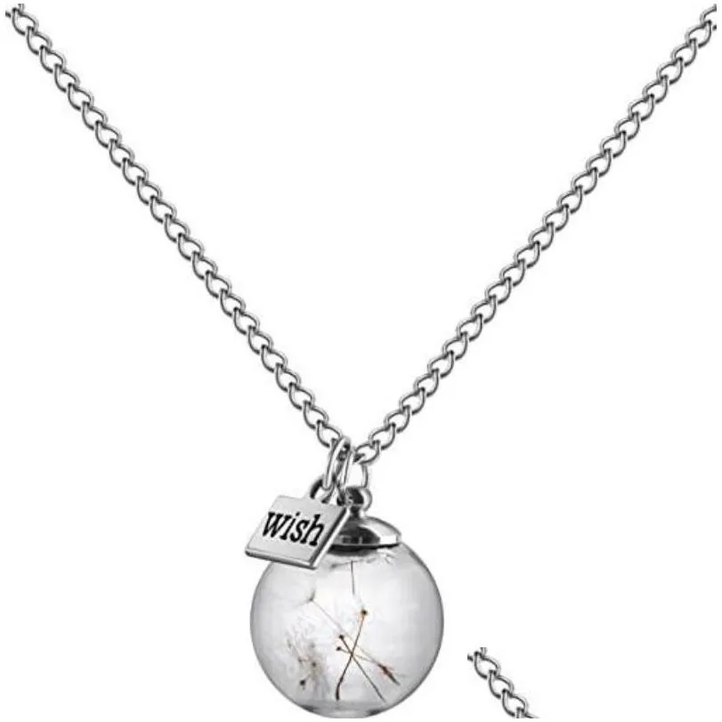 Pendant Necklaces Real Dandelion Necklaces For Women Girls Wish Glass Ball Pendent Necklace Fashion Jewelry Drop Delivery Jewelry Neck Dhpm2