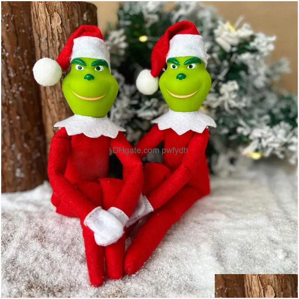 30cm christmas grinch doll green hair monster plush toy home decorations elf ornament pendant childrens birthday gift fy3894 1101