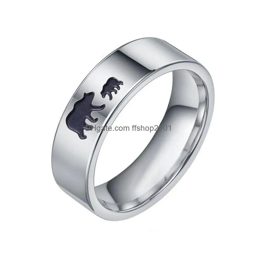 Band Rings Black Mama Bear Ring Band Finger Stainless Steel Mother Son Animal Cub Rings For Women Fashion Jewelry Mothers Day Gift Wil Dh0Yz